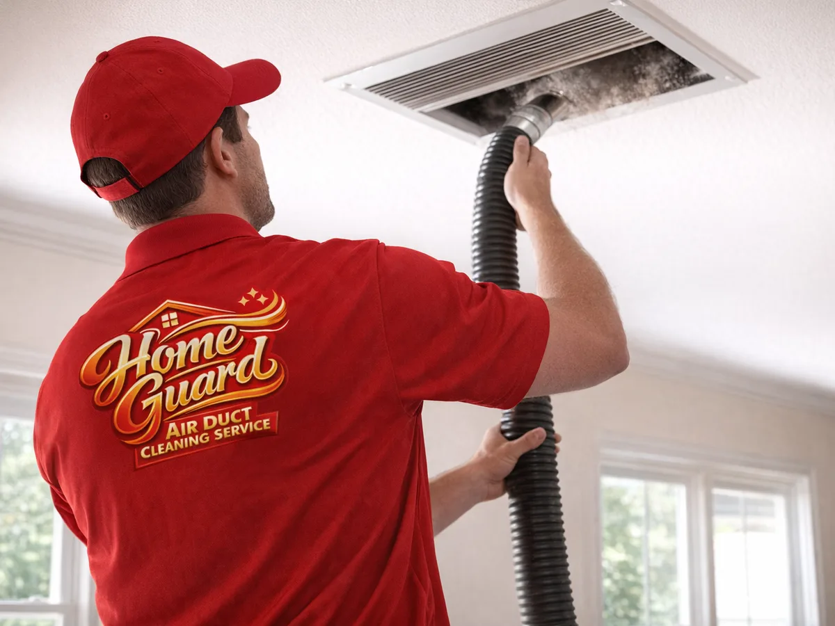 air duct cleaning technician on the job in Blue Springs, MO